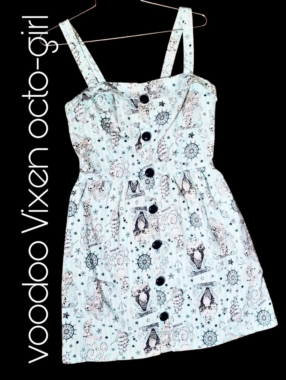 Retro Voodoo Vixen Retired Striped White/ Blue Octo-Girl Nautical Mini Dress